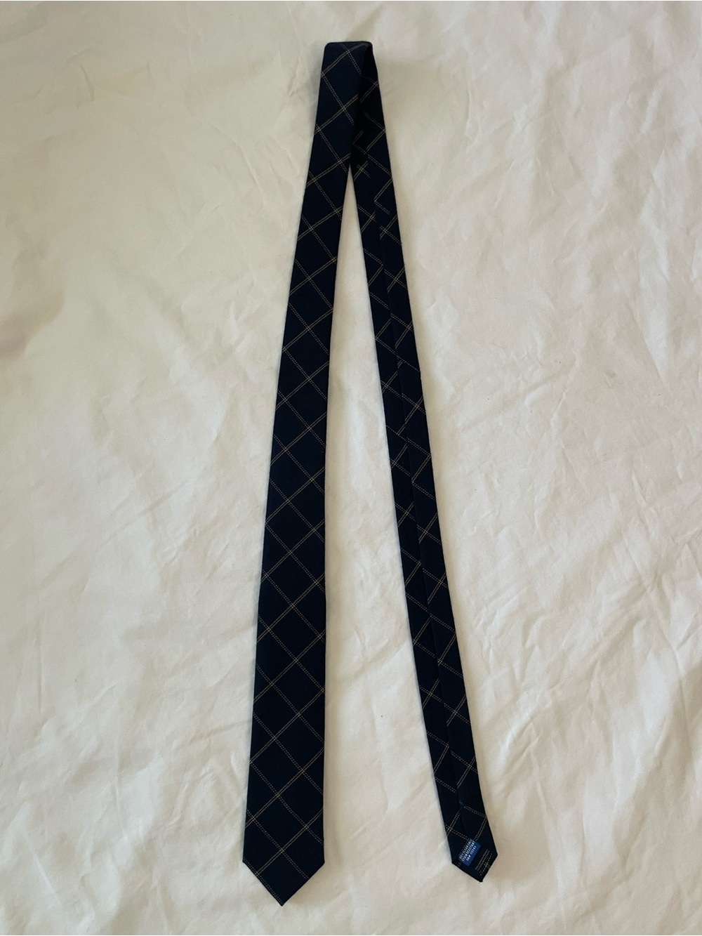 The Tie Bar Navy Windowpane Tie with Gold Stitching - Picture 3 of 7